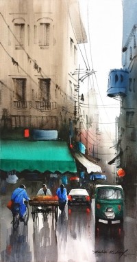 Zahid Ashraf, 12 x 24 Inch, Watercolor on Canvase, Cityscape Painting, AC-ZHA-021